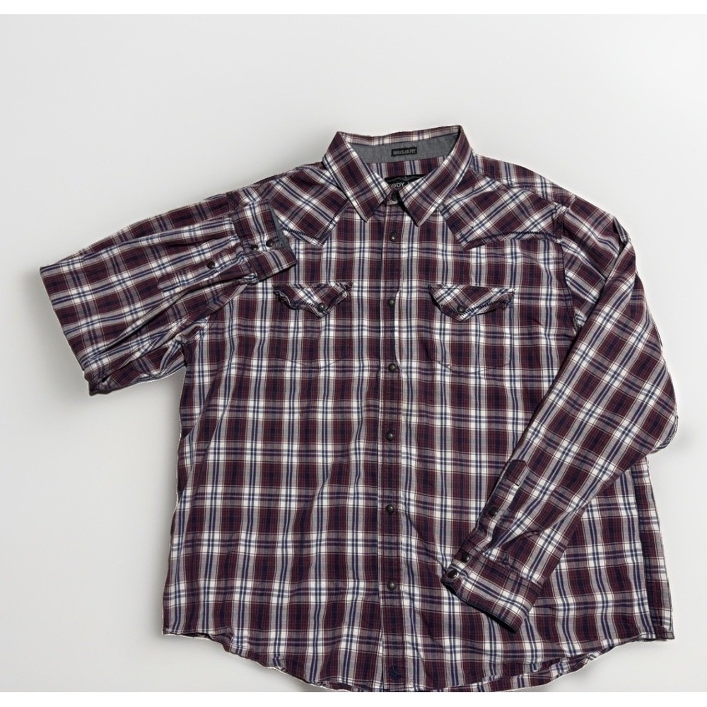 Cody James Western Shirt Mens 2XL Burgundy Plaid Pearl Snap